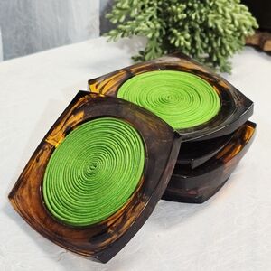 Vintage Green and Brown Coasters Set 1479